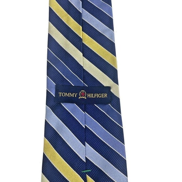 Tommy Hilfiger Striped 100% Italian Silk Repp Tie Navy Gold Blue USA 59" - Picture 3 of 7